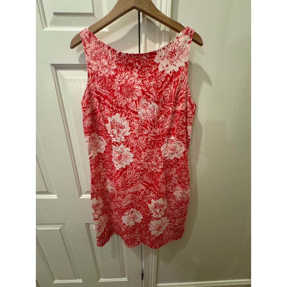 Bahama Hand Prints‎ Red Pink Floral Shift Dress Sleeveless Made in USA Womens 14